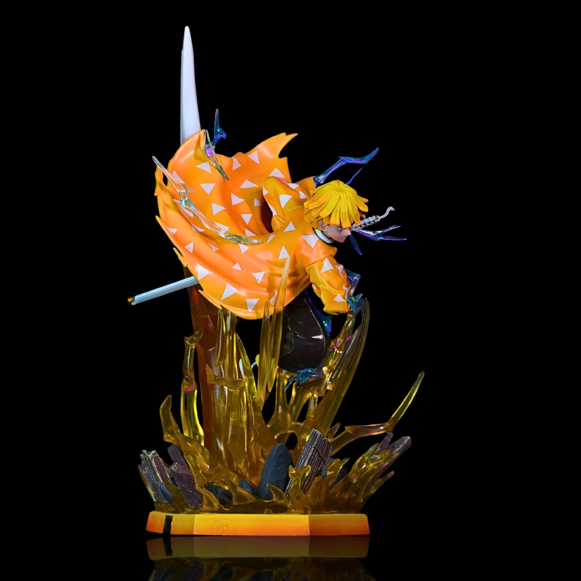 ZENITSU PREMIUM EDITION ACTION FIGURE WITH GLOWING EYES AND BRIGHT LED BASE (31 CM HEIGHT) - DEMON SLAYER