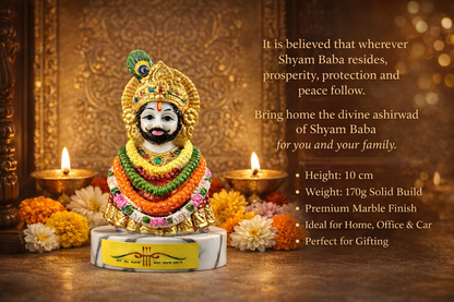 Khatu Shyam Ji Idol 10 cm - Premium Marble Finish Murti | Auspicious Gift for Home, Temple, Car Dashboard & Festive Gifting