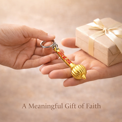 Jai Shri Ram Gada Keychain – Golden Hanuman Gada Key Ring for Car, Bike & Keys | Religious Gift