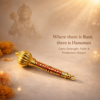 Jai Shree Ram Hanuman Gada Hanging - Golden Spiritual Vastu Door Decor for Home Entrance, Pooja Room & Positive Energy Protection