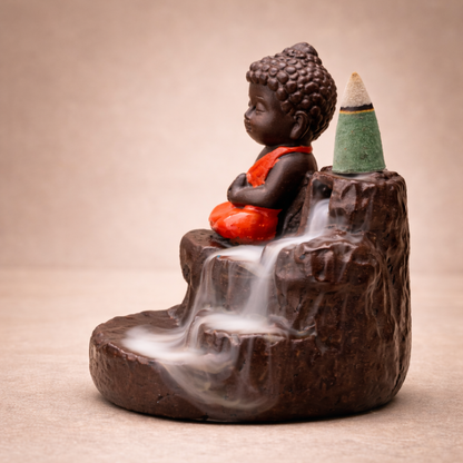 Baby Buddha Backflow Incense Holder – Smoke Waterfall Meditation Decor | Spiritual Gift Showpiece (14 cm)