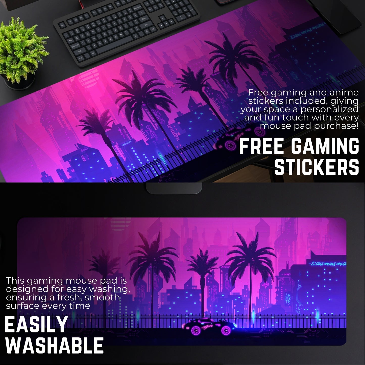 CYBERPUNK CITY MOUSE PAD (31 X 12 INCHES) - GAMING MOUSE PAD | RUBBER BASE DESK MAT