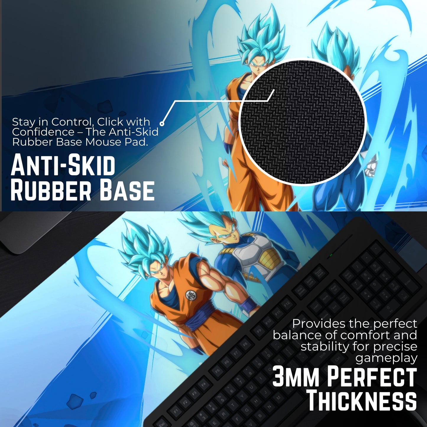 DRAGON BALL Z - GOKU & VEGETA MOUSE PAD (23 X 11 INCHES) - GAMING MOUSE PAD | RUBBER BASE DESK MAT
