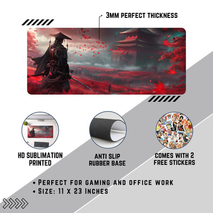 GHOST OF TSUSHIMA SAMURAI MOUSE PAD (23 X 11 INCHES) - GAMING MOUSE PAD | RUBBER BASE DESK MAT