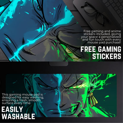Pirate Hunter Roronoa Zoro Desk Mat (31 X 12 Inches) - Gaming Mouse Pad | Rubber Base Desk Mat