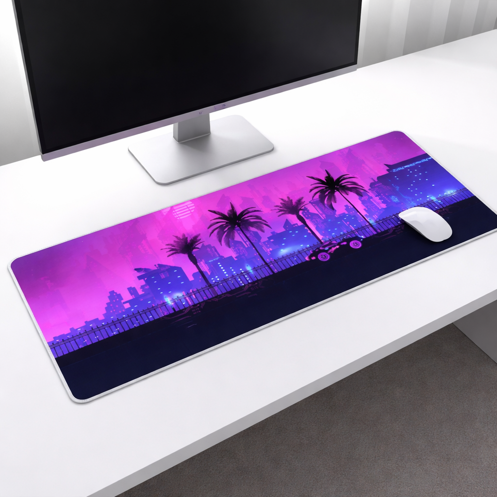 CYBERPUNK CITY MOUSE PAD (31 X 12 INCHES) - GAMING MOUSE PAD | RUBBER BASE DESK MAT