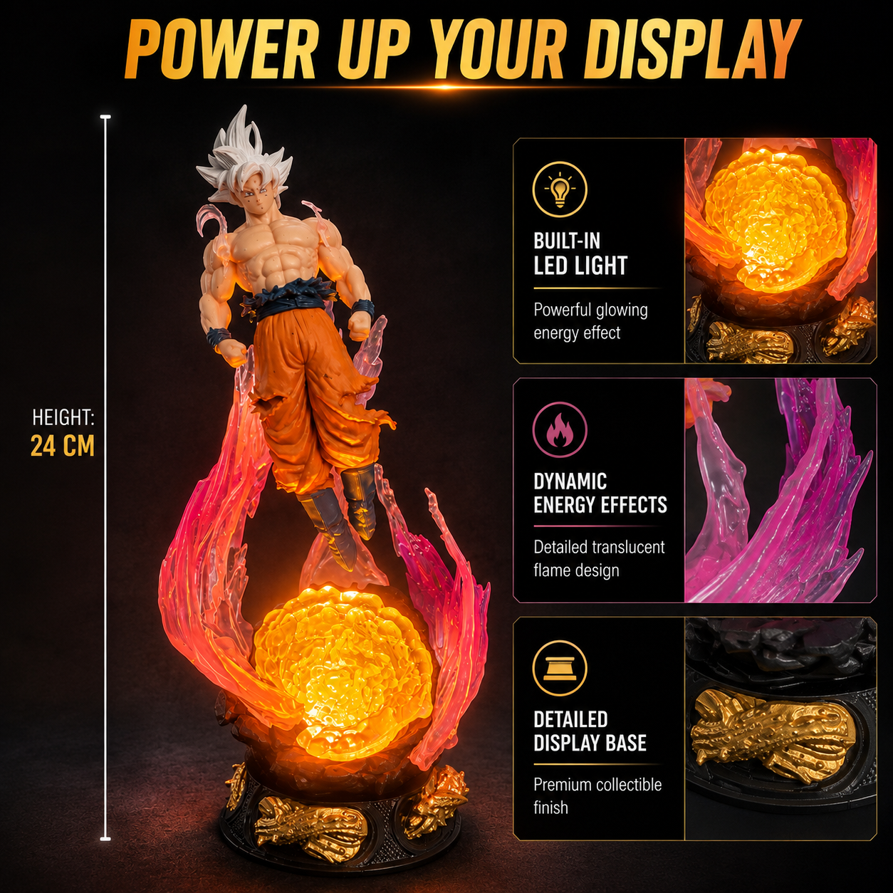 LED SON GOKU "ULTRA INSTINCT" FIGURE | DRAGON BALL Z | 24 CM