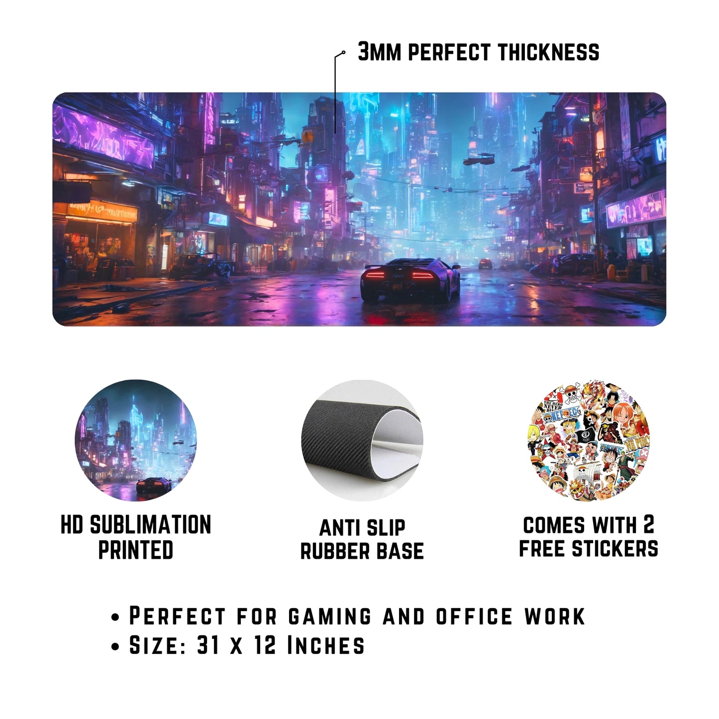 Cyberpunk Mouse Pad (31 X 12 Inches) - Gaming Mouse Pad | Rubber Base Desk Mat