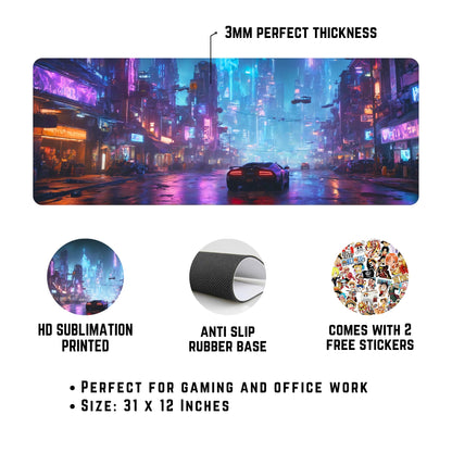 Cyberpunk Mouse Pad (31 X 12 Inches) - Gaming Mouse Pad | Rubber Base Desk Mat