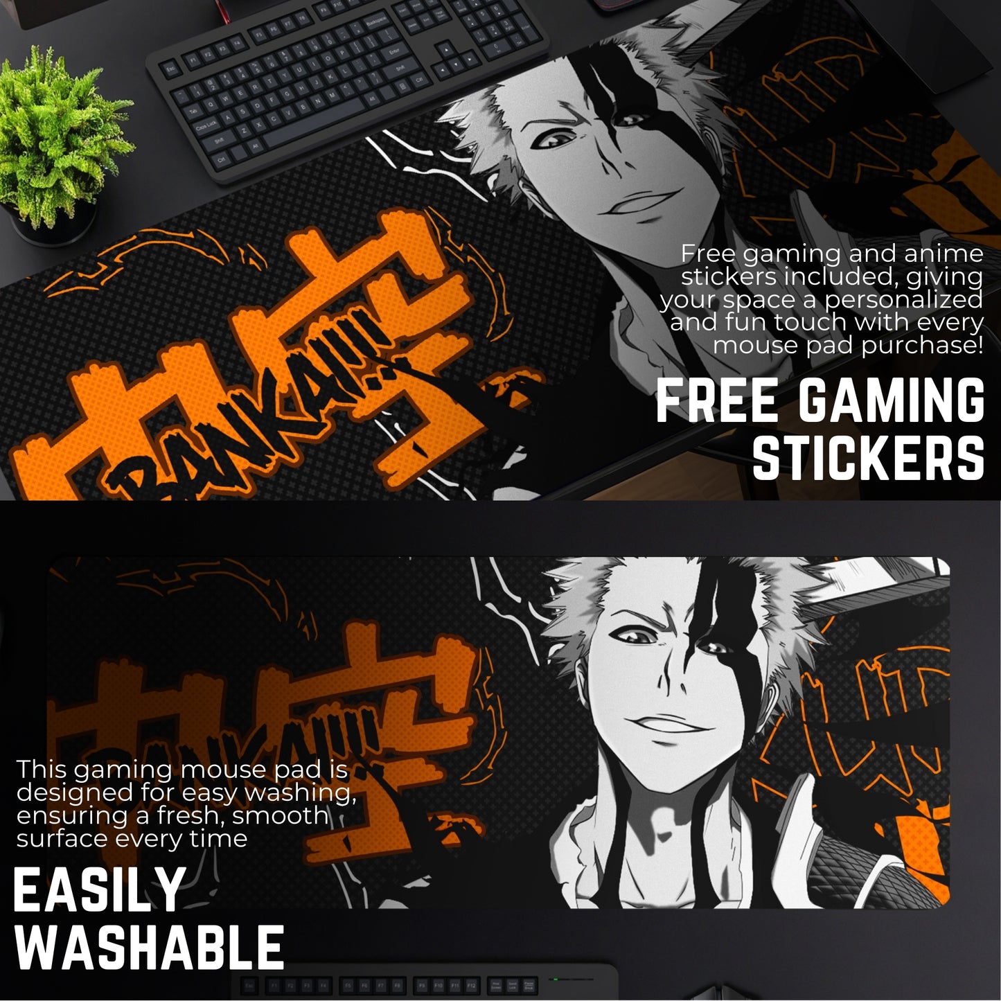 (BLEACH) ICHIGO KUROSAKI PREMIUM EDITION DESK MAT (31 X 12 INCHES) - GAMING MOUSE PAD | RUBBER BASE DESK MAT