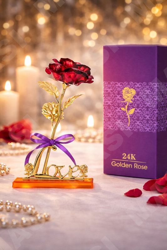 24K Golden Rose with Love Stand - Romantic Gift for Valentine, Anniversary & Special Occasions