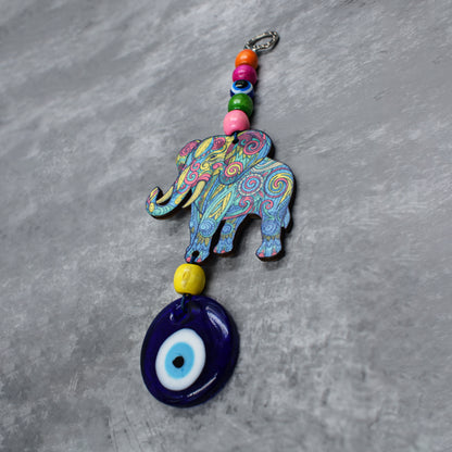 Evil Eye Turkish Hanging Accessories Home Kitchen Wall Decor Front Entrance Door Nazar Battu Good Luck Decorative Vastu Suraksha Drishti Bommai Showpiece Items (Elephant)
