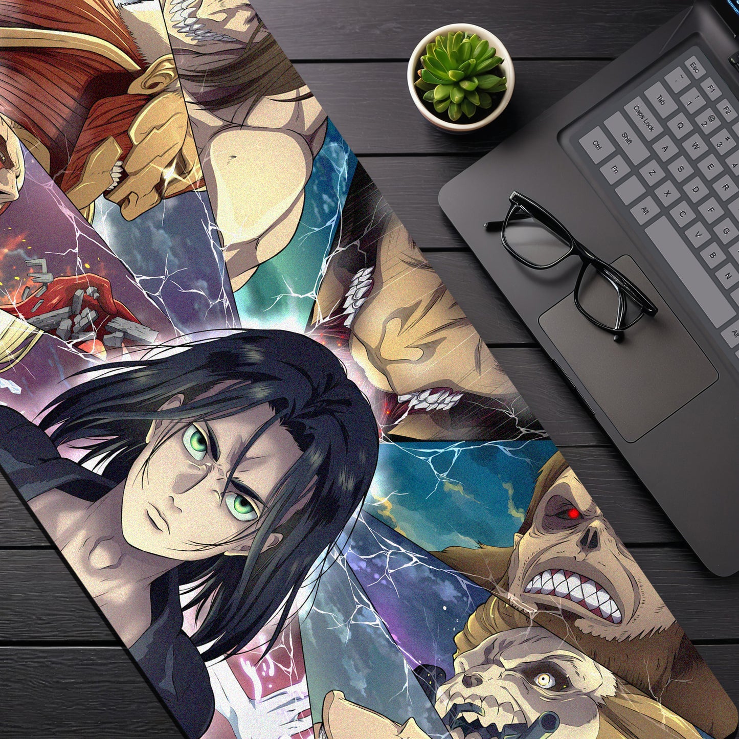 ATTACK ON TITAN ALL TITANS & EREN YEAGER DESK MAT (31 X 12 INCHES) - GAMING MOUSE PAD | RUBBER DESK MAT