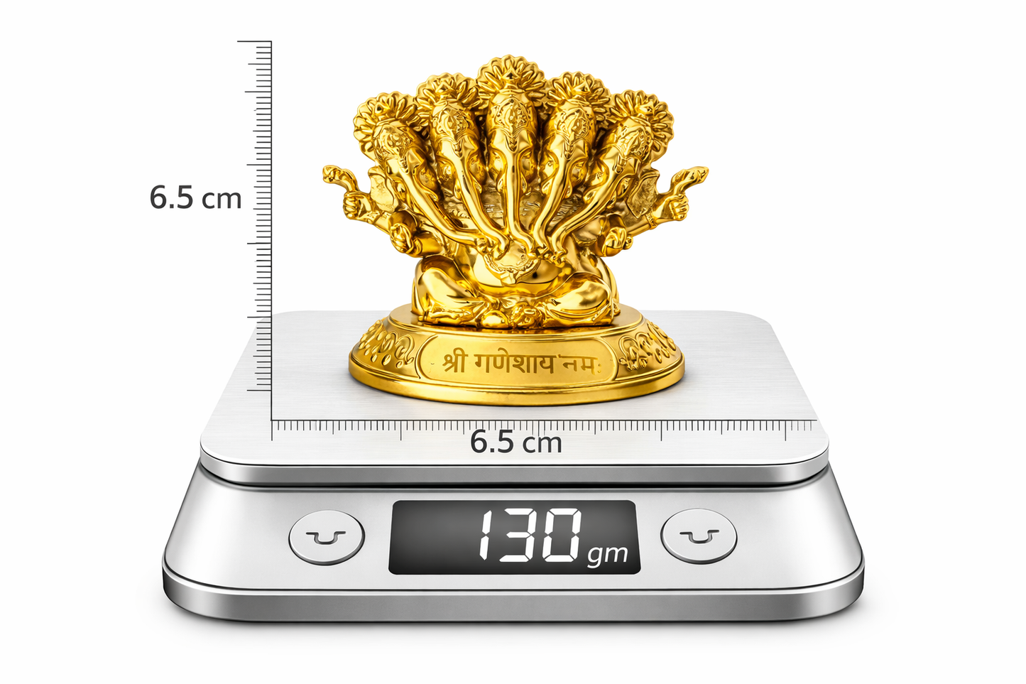 Panchmukhi Ganesh Idol – Golden Finish Decorative Ganpati Murti for Home, Office & Car Dashboard | Resin Spiritual Showpiece