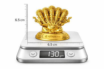 Panchmukhi Ganesh Idol – Golden Finish Decorative Ganpati Murti for Home, Office & Car Dashboard | Resin Spiritual Showpiece