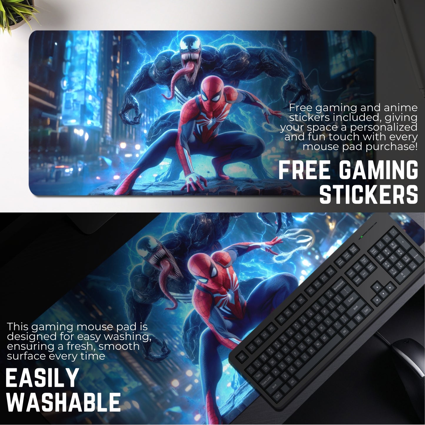 SPIDERMAN & VENOM MOUSE PAD (23 X 11 INCHES) - GAMING MOUSE PAD | RUBBER BASE DESK MAT