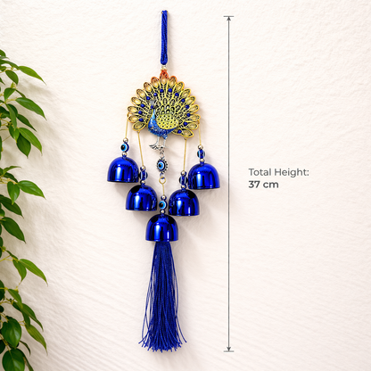 Peacock Evil Eye Hanging with Bells – Blue Nazar Protection Wall & Door Decor | Vastu Home Decoration