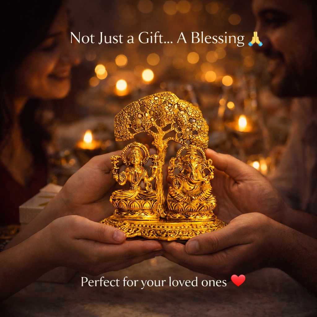 Lakshmi Ganesh Under Tree Idol – Golden Finish Vastu Spiritual Showpiece
