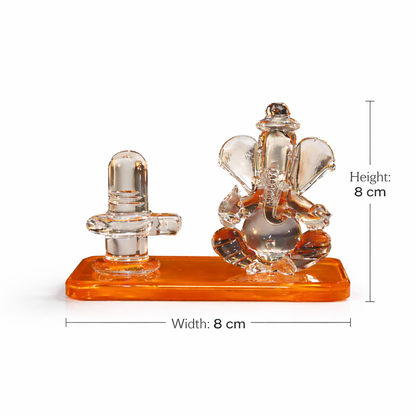 Crystal Lord Ganesha with Shivling Idol - Spiritual Showpiece for Home Temple, Car Dashboard & Office – Vastu Positive Energy Decorative Gift (Transparent Glass Finish)