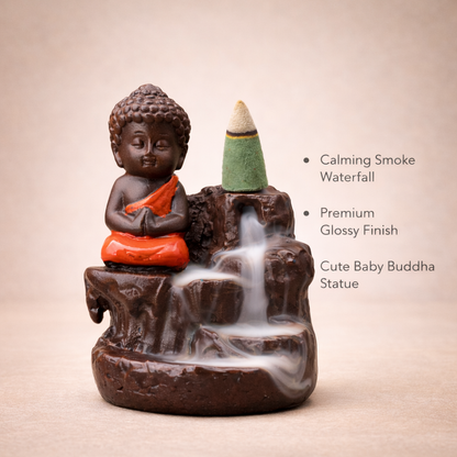 Baby Buddha Backflow Incense Holder – Smoke Waterfall Meditation Decor | Spiritual Gift Showpiece (14 cm)