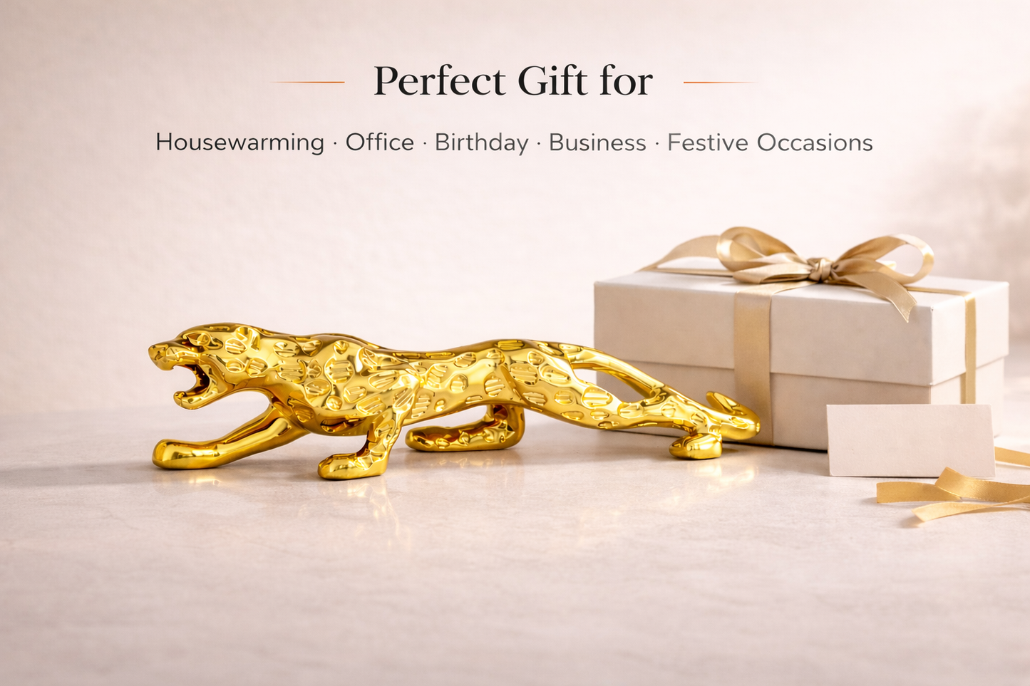 Golden Jaguar Showpiece (25 cm) - Symbol of Power, Speed & Success | Premium Home & Office Décor Gift
