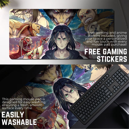 ATTACK ON TITAN - EREN YEAGER MOUSE PAD (23 X 11 INCHES) - GAMING MOUSE PAD | RUBBER BASE DESK MAT