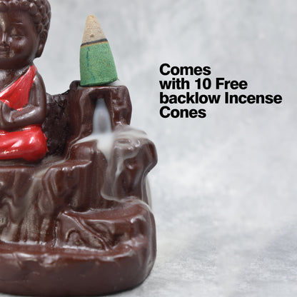 Monk Buddha Smoke Backflow Statue Smoke Fountain Meditating With Free 10 Backflow Incense Cones