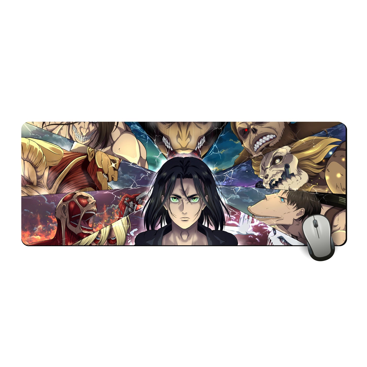ATTACK ON TITAN ALL TITANS & EREN YEAGER DESK MAT (31 X 12 INCHES) - GAMING MOUSE PAD | RUBBER DESK MAT