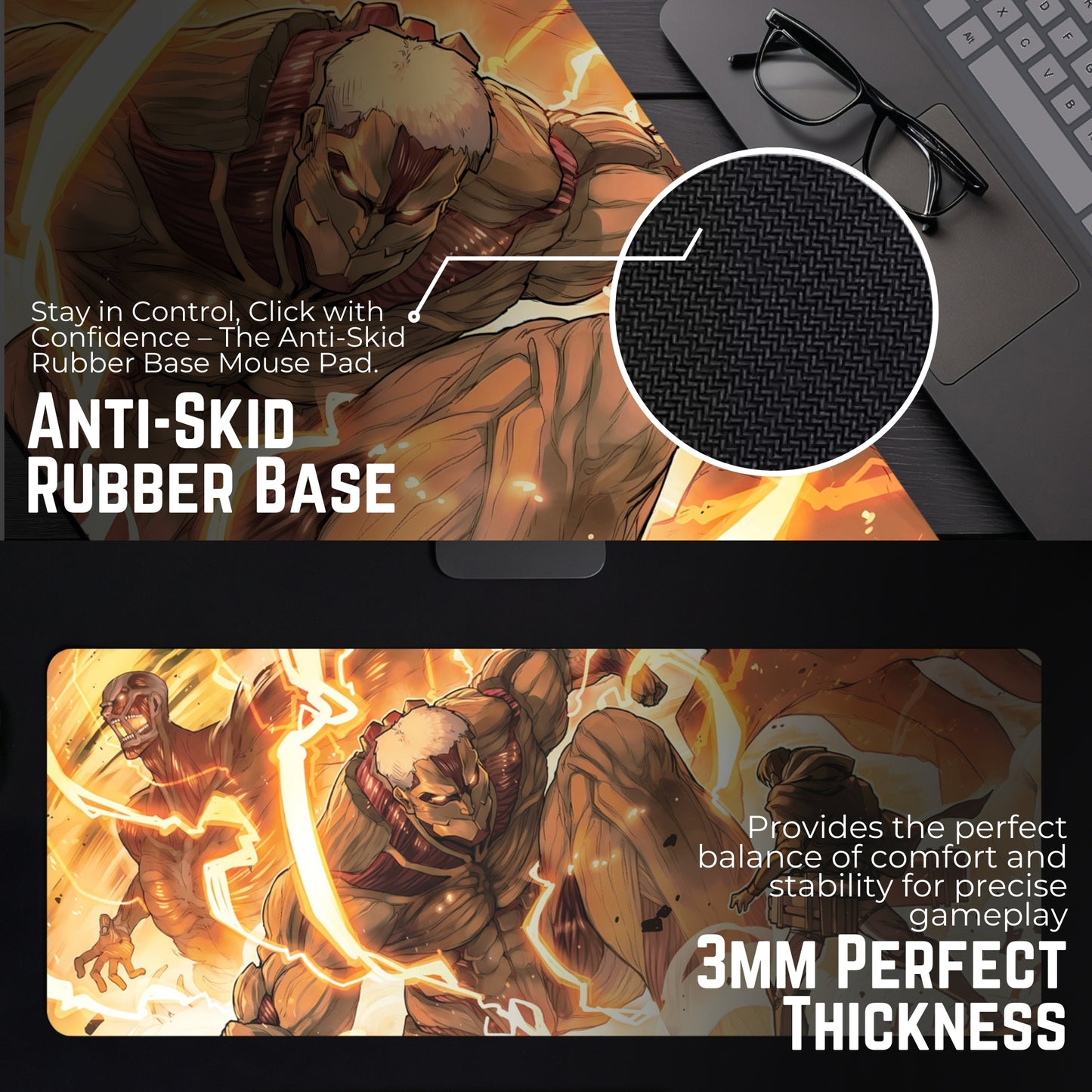 ARMORED TITAN AND COLOSSAL TITAN DESK MAT (31 X 12 INCHES) - GAMING MOUSE PAD | RUBBER BASE DESK MAT