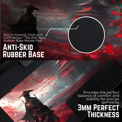 GHOST OF TSUSHIMA SAMURAI MOUSE PAD (23 X 11 INCHES) - GAMING MOUSE PAD | RUBBER BASE DESK MAT