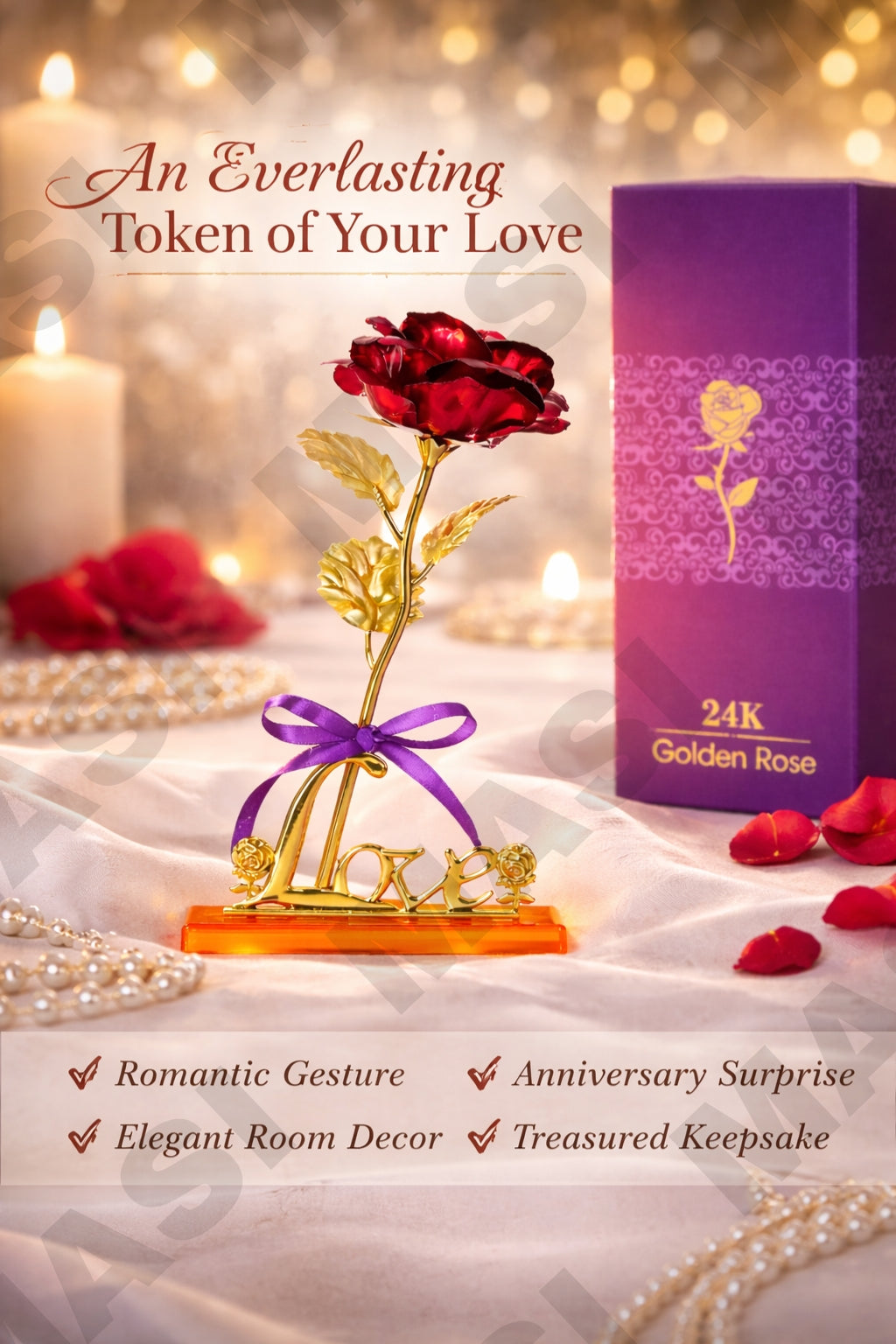 24K Golden Rose with Love Stand - Romantic Gift for Valentine, Anniversary & Special Occasions