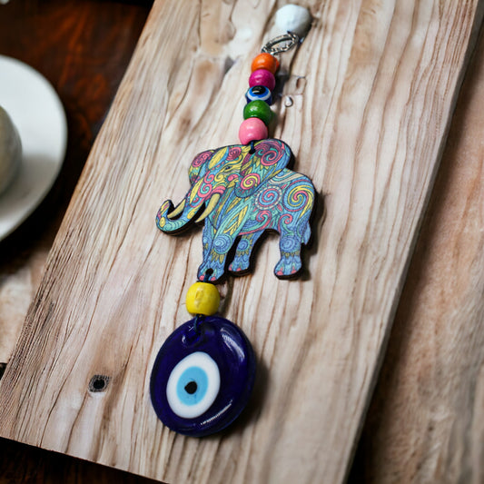 Evil Eye Turkish Hanging Accessories Home Kitchen Wall Decor Front Entrance Door Nazar Battu Good Luck Decorative Vastu Suraksha Drishti Bommai Showpiece Items (Elephant)