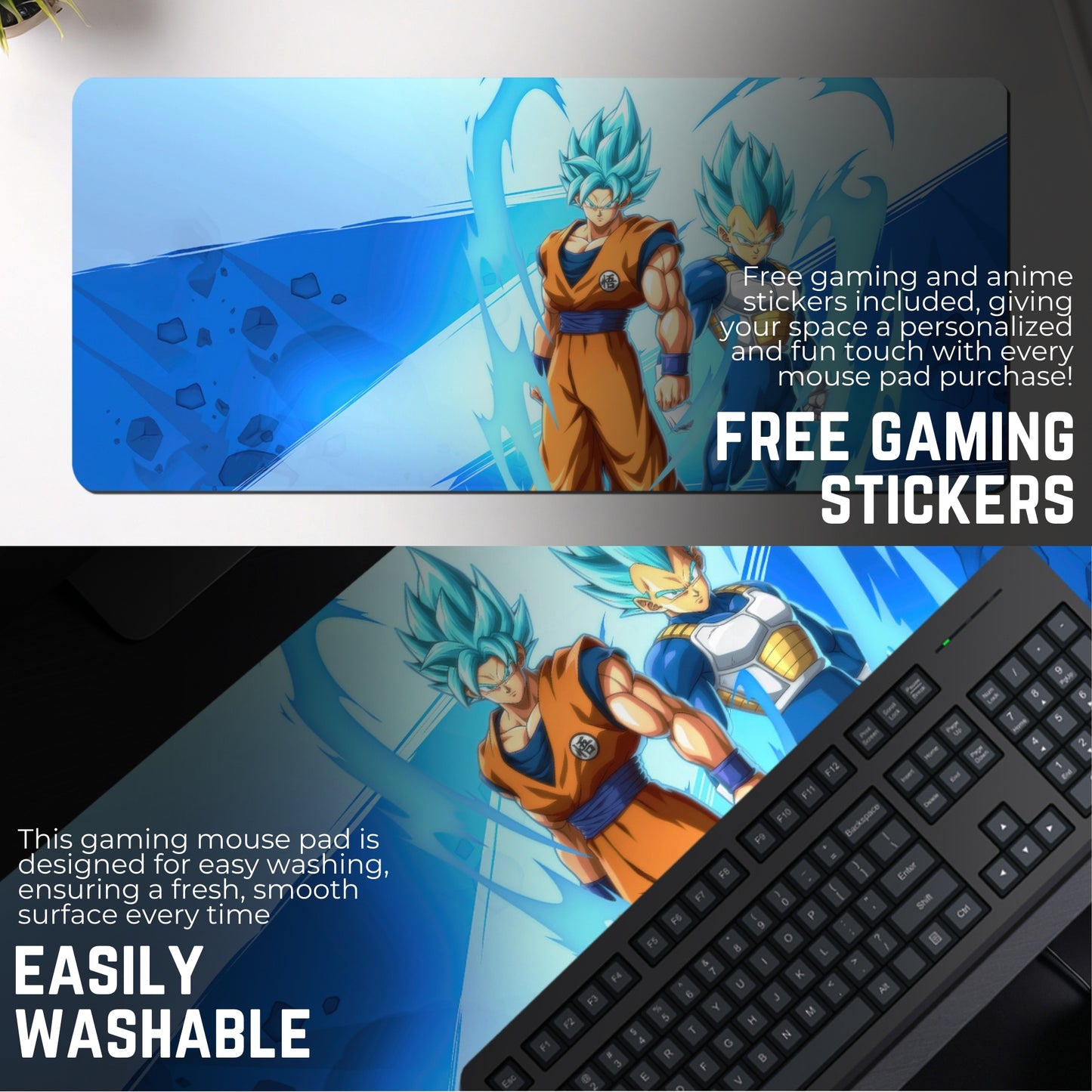 DRAGON BALL Z - GOKU & VEGETA MOUSE PAD (23 X 11 INCHES) - GAMING MOUSE PAD | RUBBER BASE DESK MAT