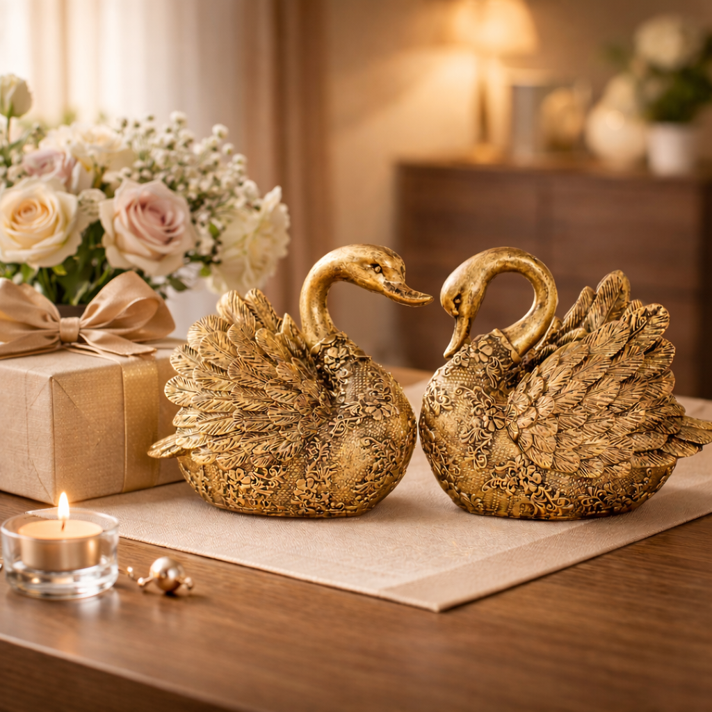 Golden Swans Love Pair - Elegant Home & Office Décor Showpiece