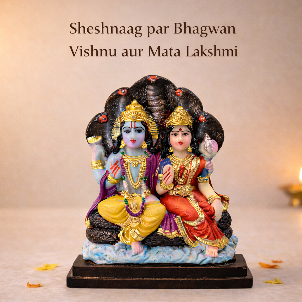 Lord Vishnu Lakshmi Idol on Sheshnaag - Premium Detailed Spiritual Murti