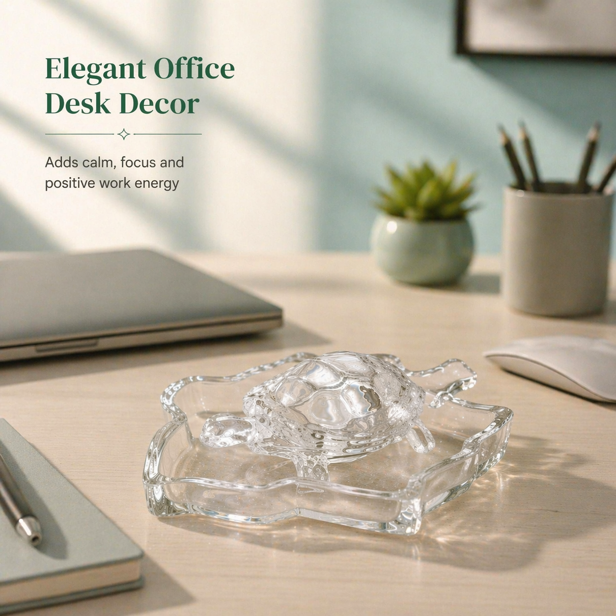 Crystal Glass Turtle Showpiece - Symbol of Good Luck, Stability & Prosperity | Premium Home & Office Decor