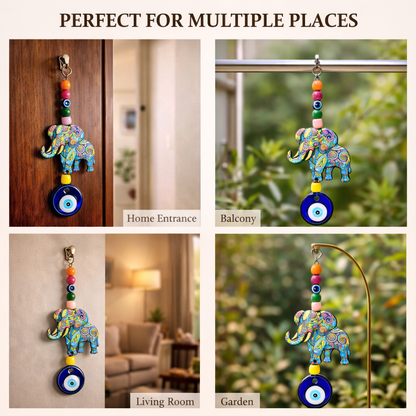 Elephant Evil Eye Hanging for Home Entrance - Good Luck & Protection Wall Decor