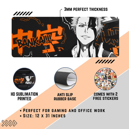(BLEACH) ICHIGO KUROSAKI PREMIUM EDITION DESK MAT (31 X 12 INCHES) - GAMING MOUSE PAD | RUBBER BASE DESK MAT