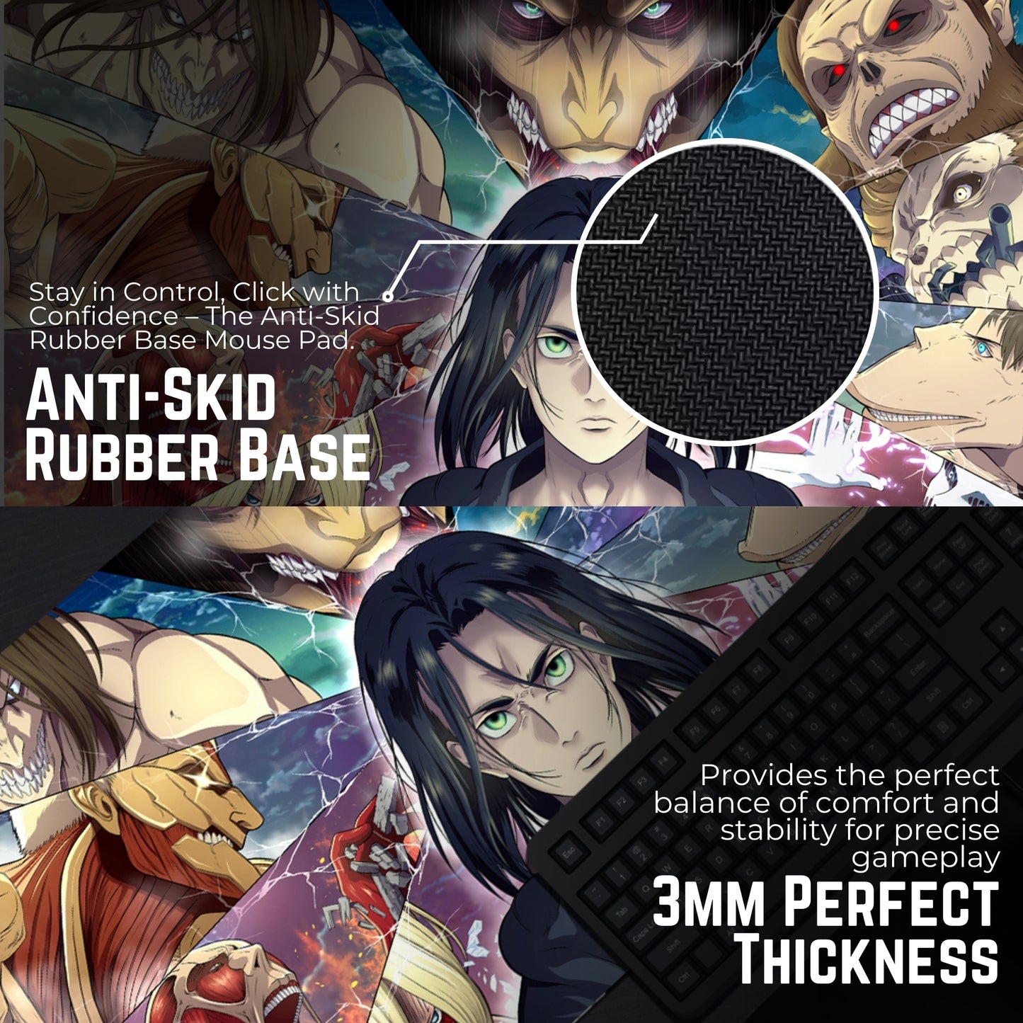 ATTACK ON TITAN - EREN YEAGER MOUSE PAD (23 X 11 INCHES) - GAMING MOUSE PAD | RUBBER BASE DESK MAT