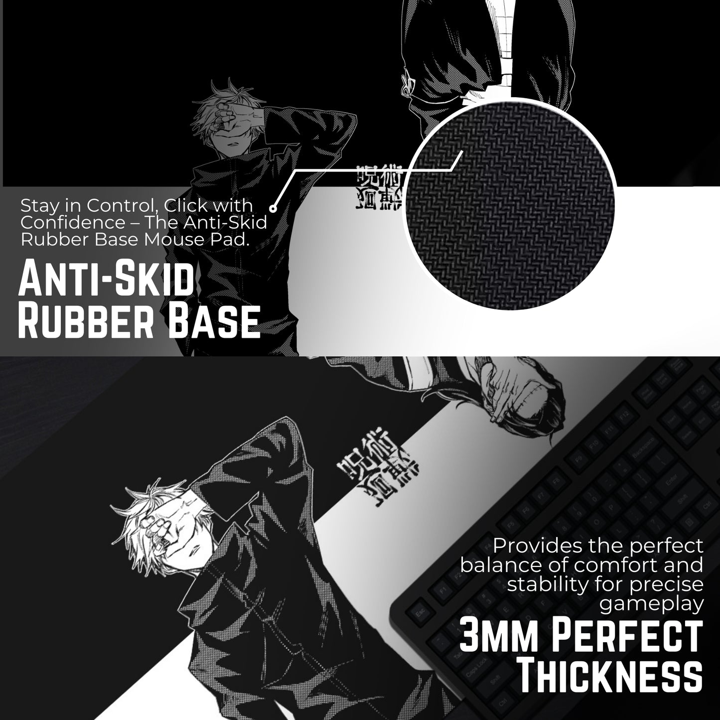 JUJUTSU KAISEN GOJO AND GETO MOUSE PAD (23 X 11 INCHES) - GAMING MOUSE PAD | RUBBER BASE DESK MAT