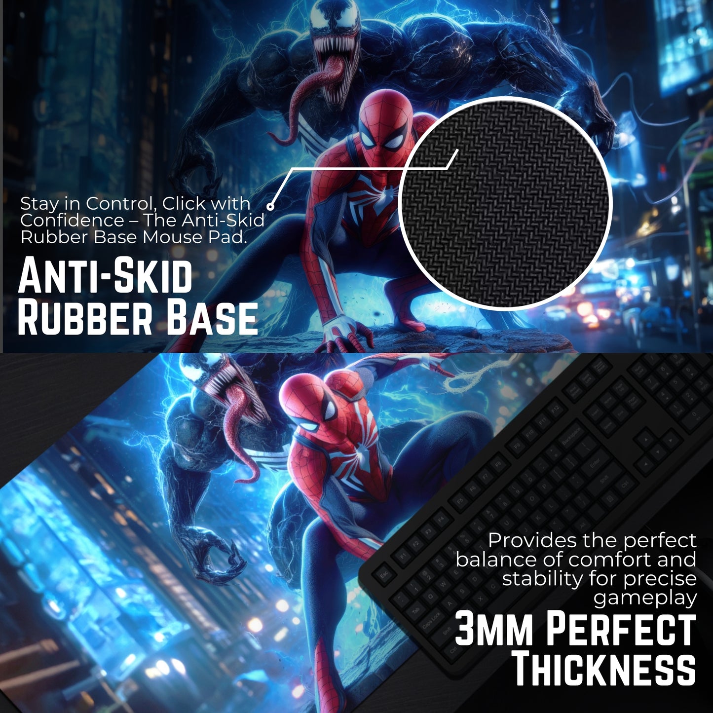 SPIDERMAN & VENOM MOUSE PAD (23 X 11 INCHES) - GAMING MOUSE PAD | RUBBER BASE DESK MAT