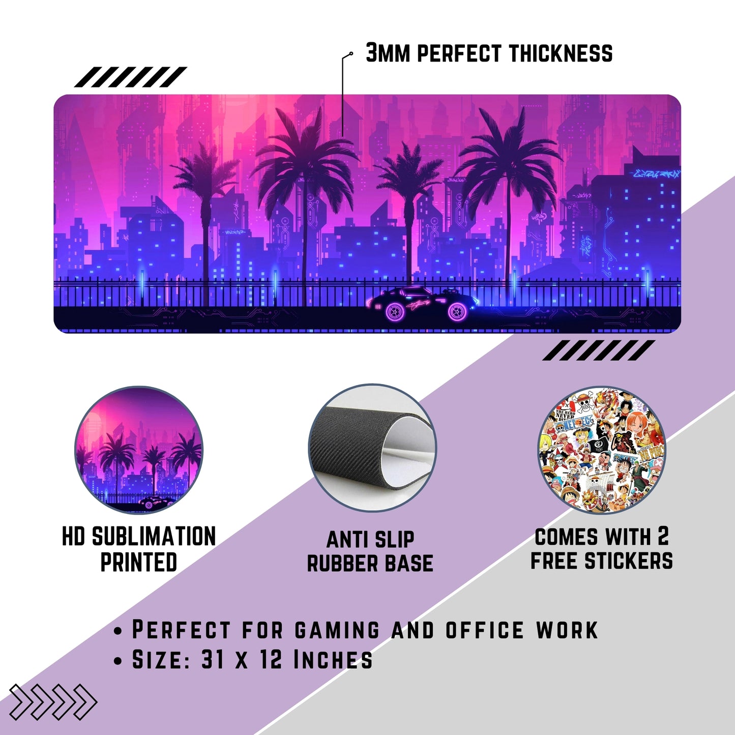 CYBERPUNK CITY MOUSE PAD (31 X 12 INCHES) - GAMING MOUSE PAD | RUBBER BASE DESK MAT