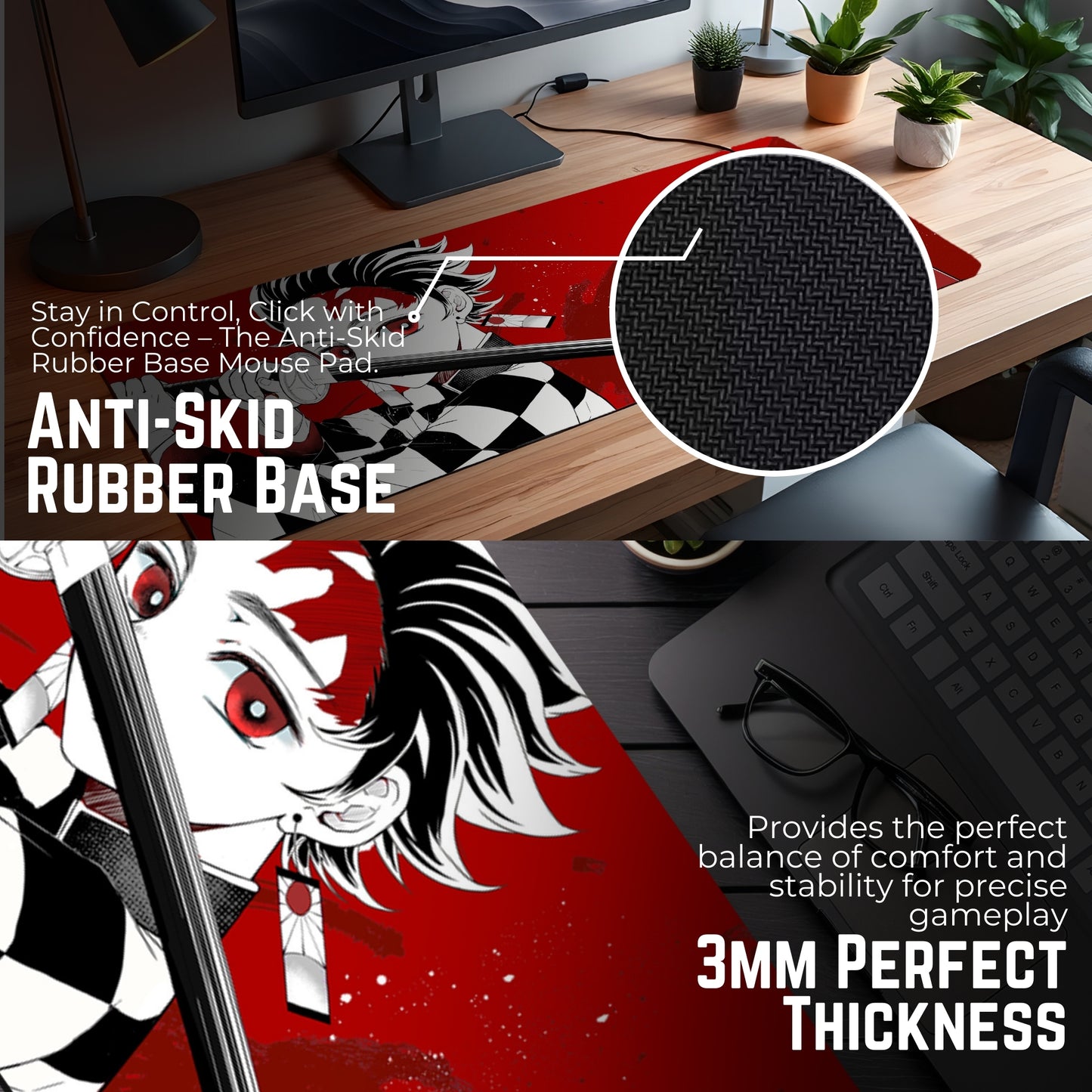 TANJIRO ICONIC DESK MAT (31 X 12 INCHES) - GAMING MOUSE PAD | RUBBER DESK MAT