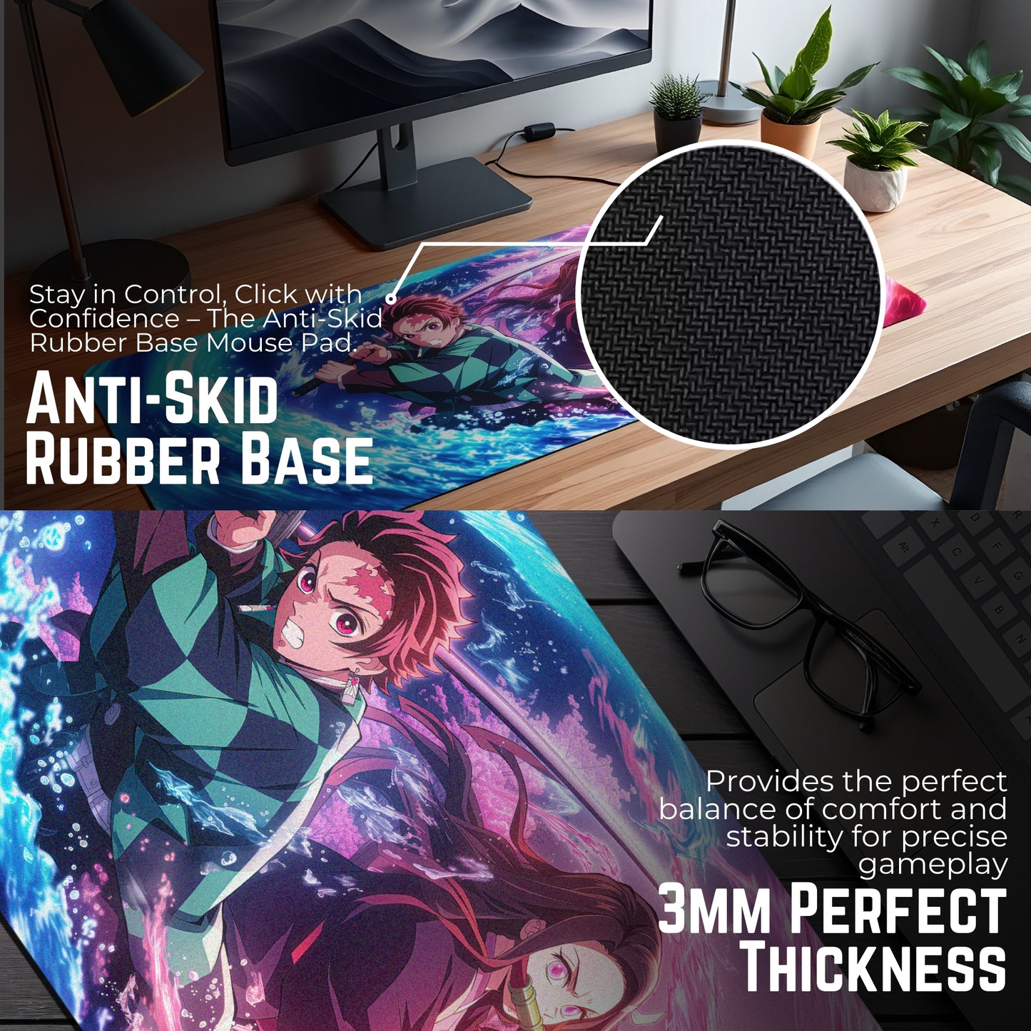 TANJIRO AND NEZUKO DUO DESK MAT (31 X 12 INCHES) - GAMING MOUSE PAD | RUBBER DESK MAT
