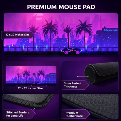 CYBERPUNK CITY MOUSE PAD (31 X 12 INCHES) - GAMING MOUSE PAD | RUBBER BASE DESK MAT