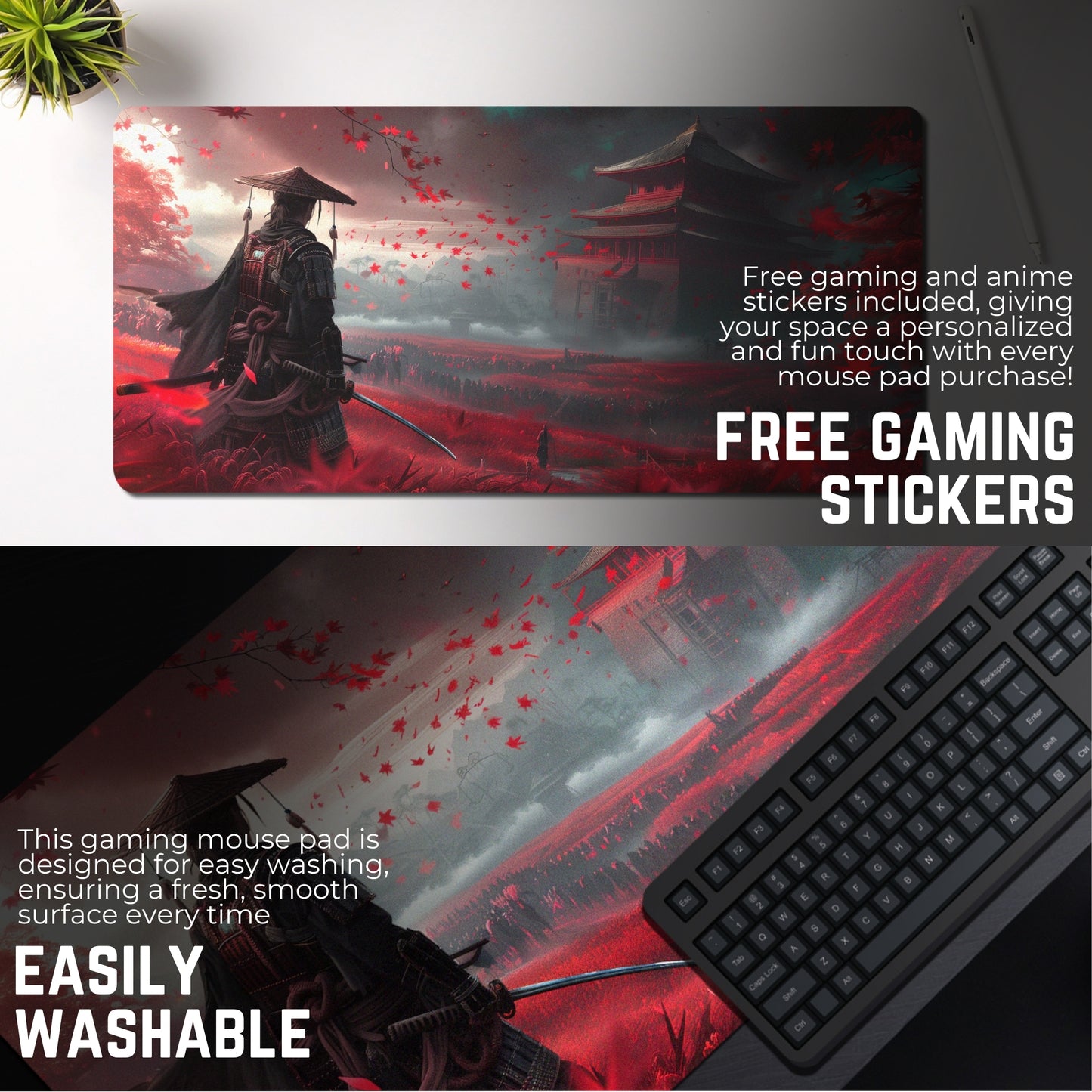 GHOST OF TSUSHIMA SAMURAI MOUSE PAD (23 X 11 INCHES) - GAMING MOUSE PAD | RUBBER BASE DESK MAT