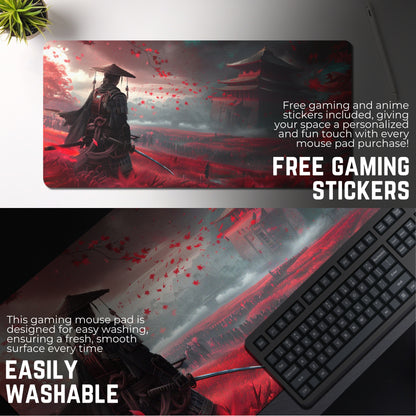 GHOST OF TSUSHIMA SAMURAI MOUSE PAD (23 X 11 INCHES) - GAMING MOUSE PAD | RUBBER BASE DESK MAT