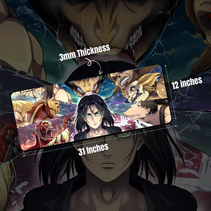 ATTACK ON TITAN ALL TITANS & EREN YEAGER DESK MAT (31 X 12 INCHES) - GAMING MOUSE PAD | RUBBER DESK MAT