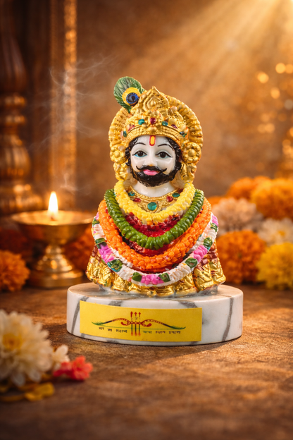 Khatu Shyam Ji Idol 10 cm - Premium Marble Finish Murti | Auspicious Gift for Home, Temple, Car Dashboard & Festive Gifting