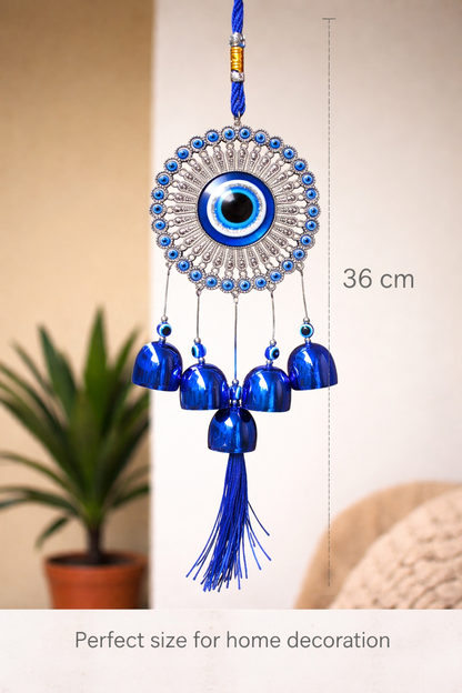 Evil Eye Door Hanging with Bells – Blue Nazar Protection Wall Decor | Vastu Home Decoration Hanging